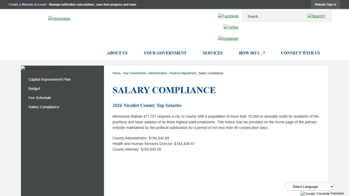 Salary Compliance Nicollet County, MN - Official Website
