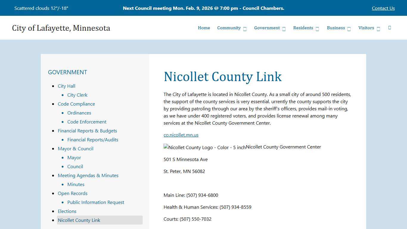Nicollet County Link City of Lafayette, Minnesota