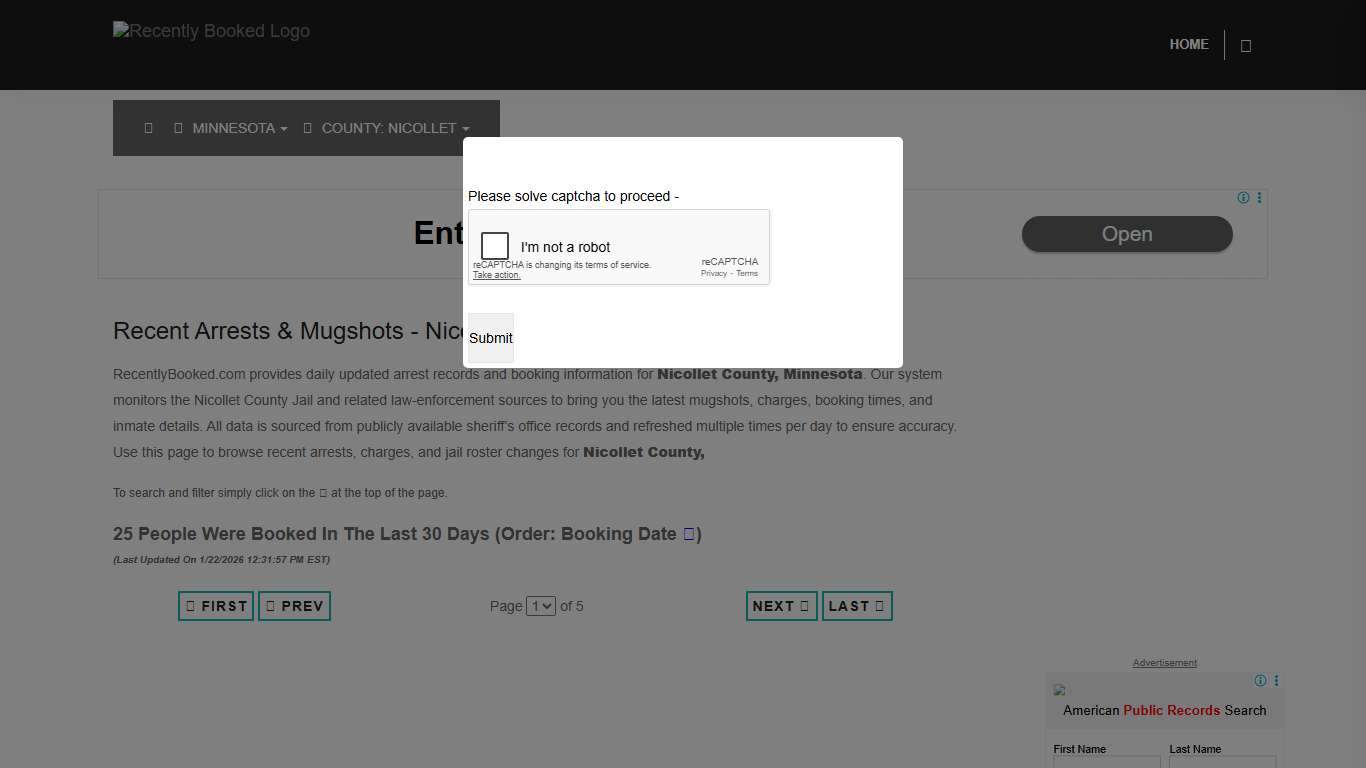 Nicollet County, Minnesota Mugshots RecentlyBooked.com